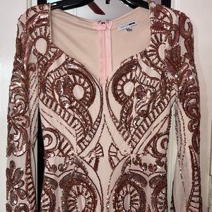 Rosegold Sequin Maxi Prom Dress